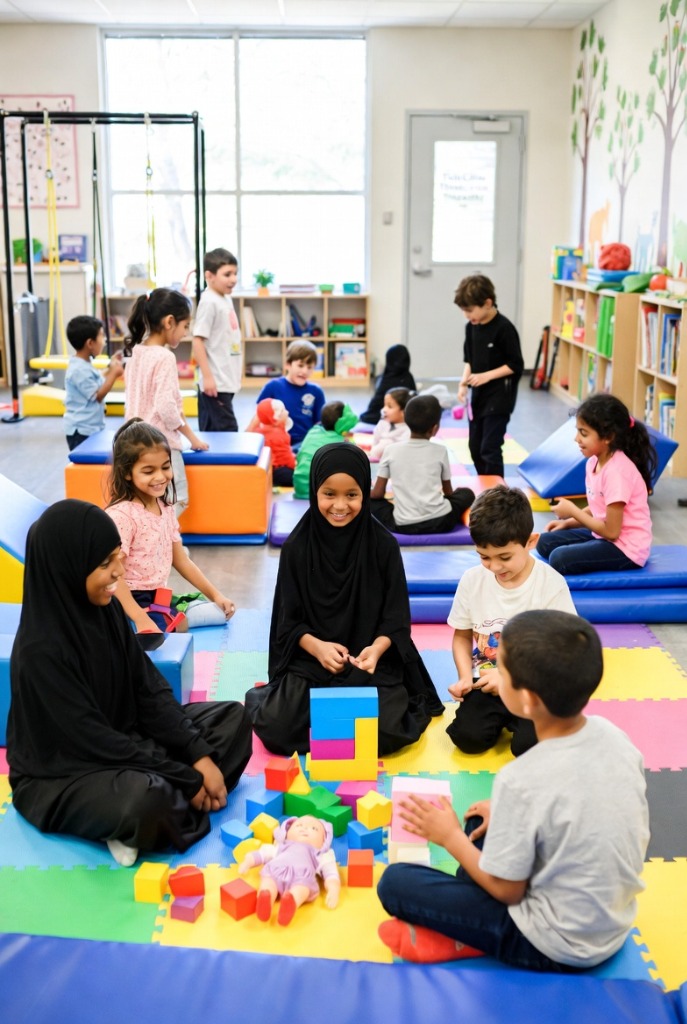 Therapy center interior with sensory play